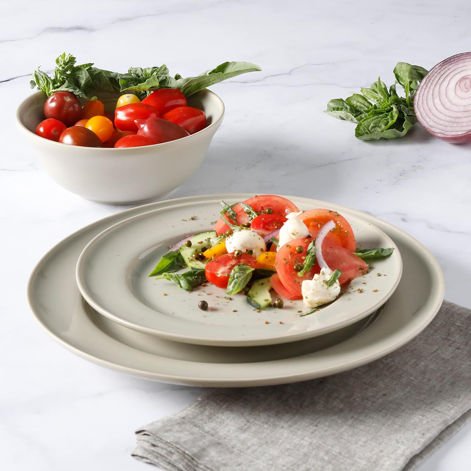 Martha Stewart Portillo 12 Piece Round Stoneware Dinnerware Set in Sharkey Grey Service for 4 Martha Stewart Portillo 12 Piece Round Stoneware Dinnerware Set in Sharkey Grey Service for 4